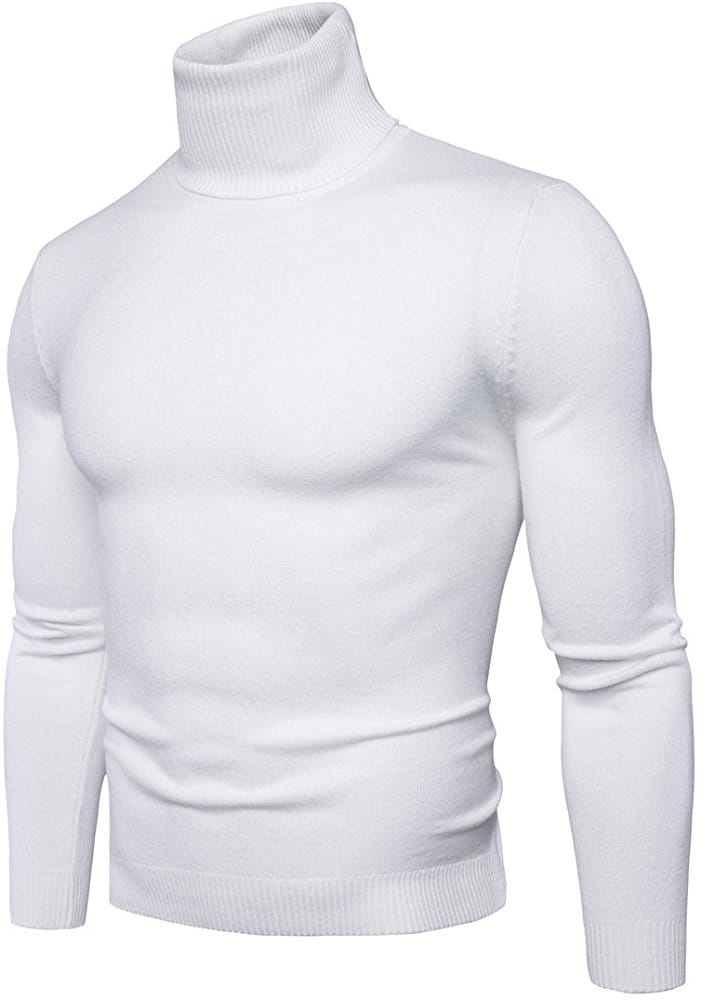 Maglione Uomo Collo Alto Maglia Dolcevita Manica Lunga Pullover Casual bianco