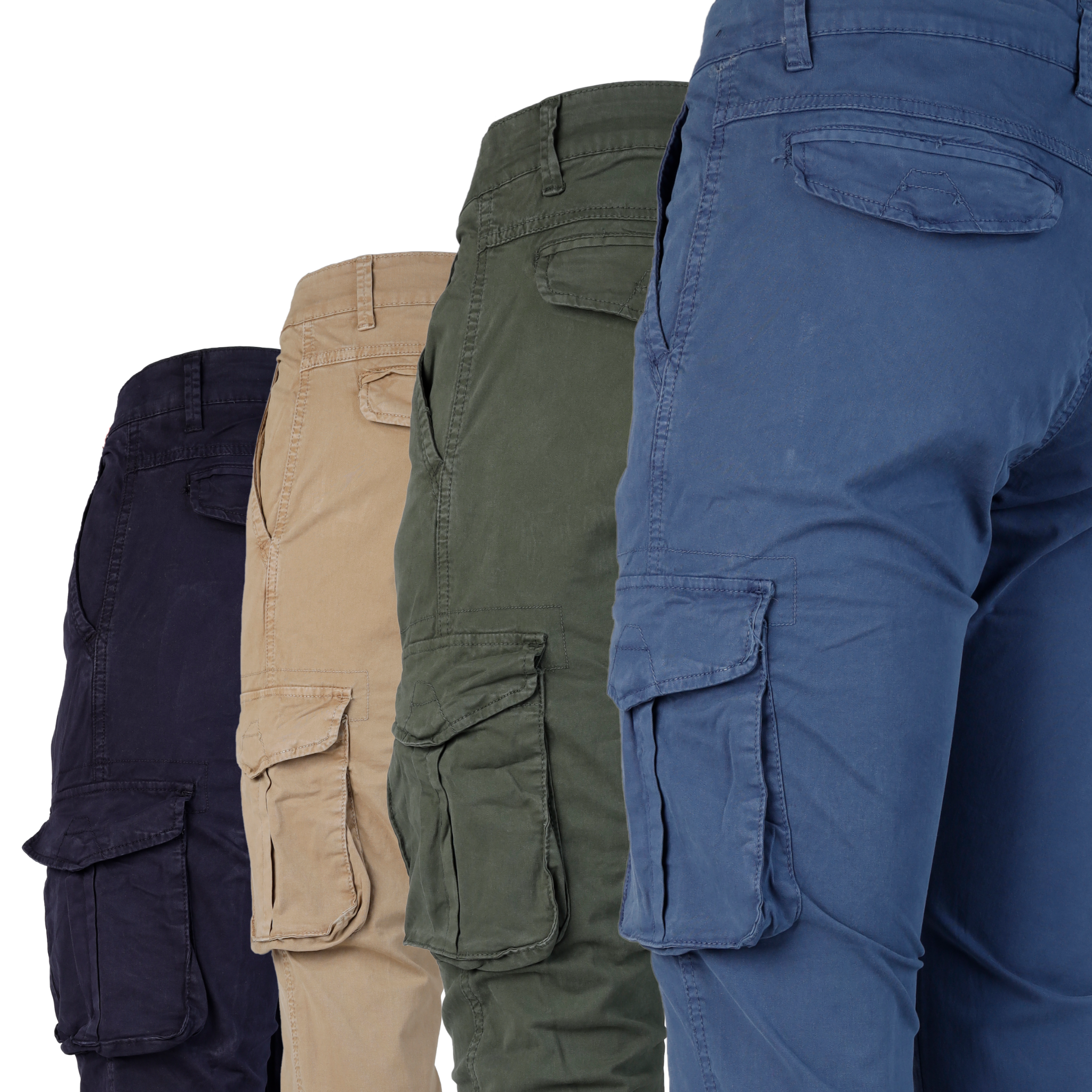 Pantaloni da Uomo Cargo con Tasche Laterali Casual Tasconi Slim Blu Royal esprez