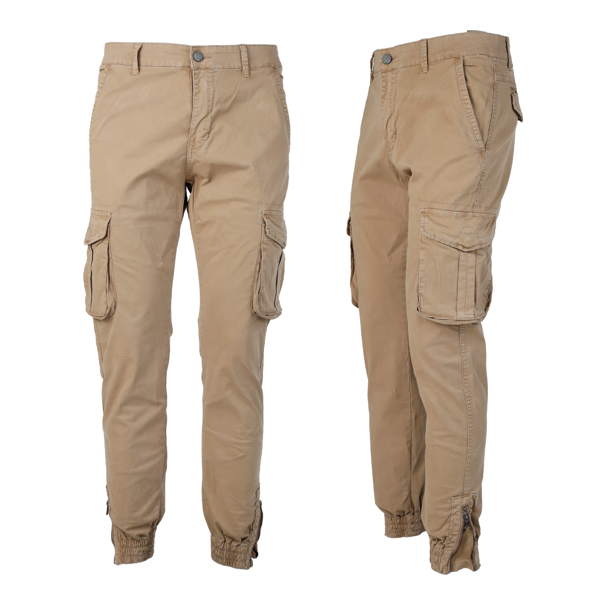 Pantaloni da Uomo Cargo con Tasche Laterali Casual Tasconi Slim Kaki esprez